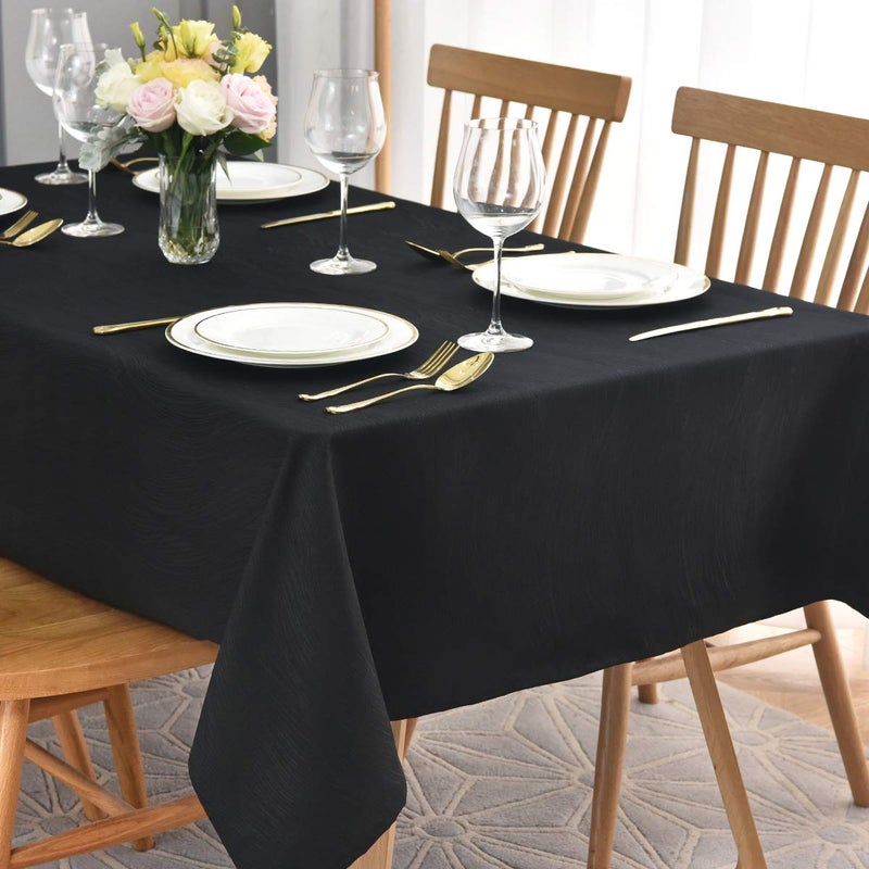 maxmill Jacquard Table Cloth Waving Pattern Water Proof Wrinkle Free Heavy Weight Soft Tablecloth Decorative Fabric Table Cover for Outdoor and Indoor Use Rectangular 60 x 104 Inch Black - Image 1